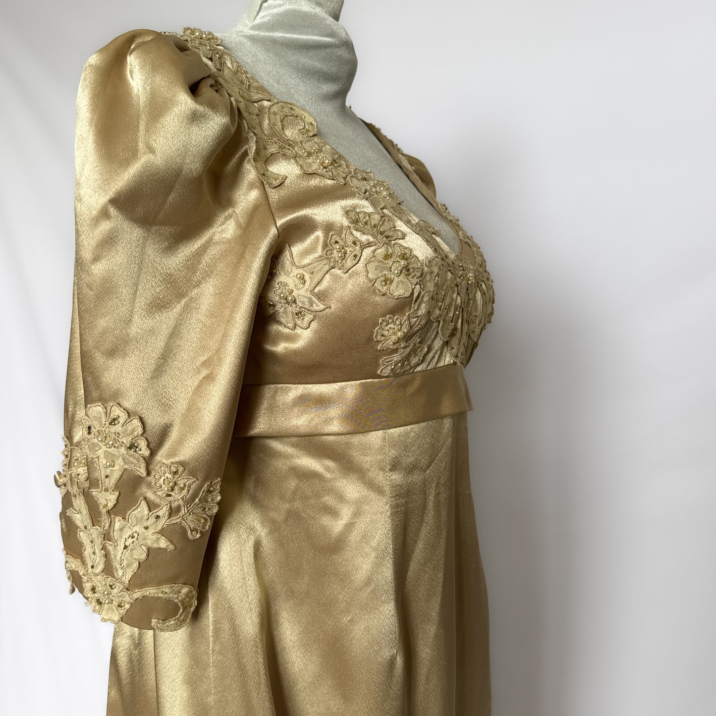 Vintage 1930s/40s inspired pearled satin wedding dress