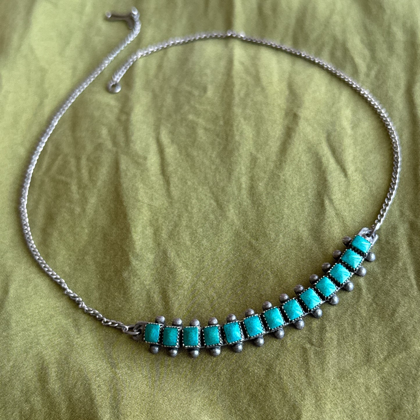 Vintage Native American sterling silver turquoise choker necklace