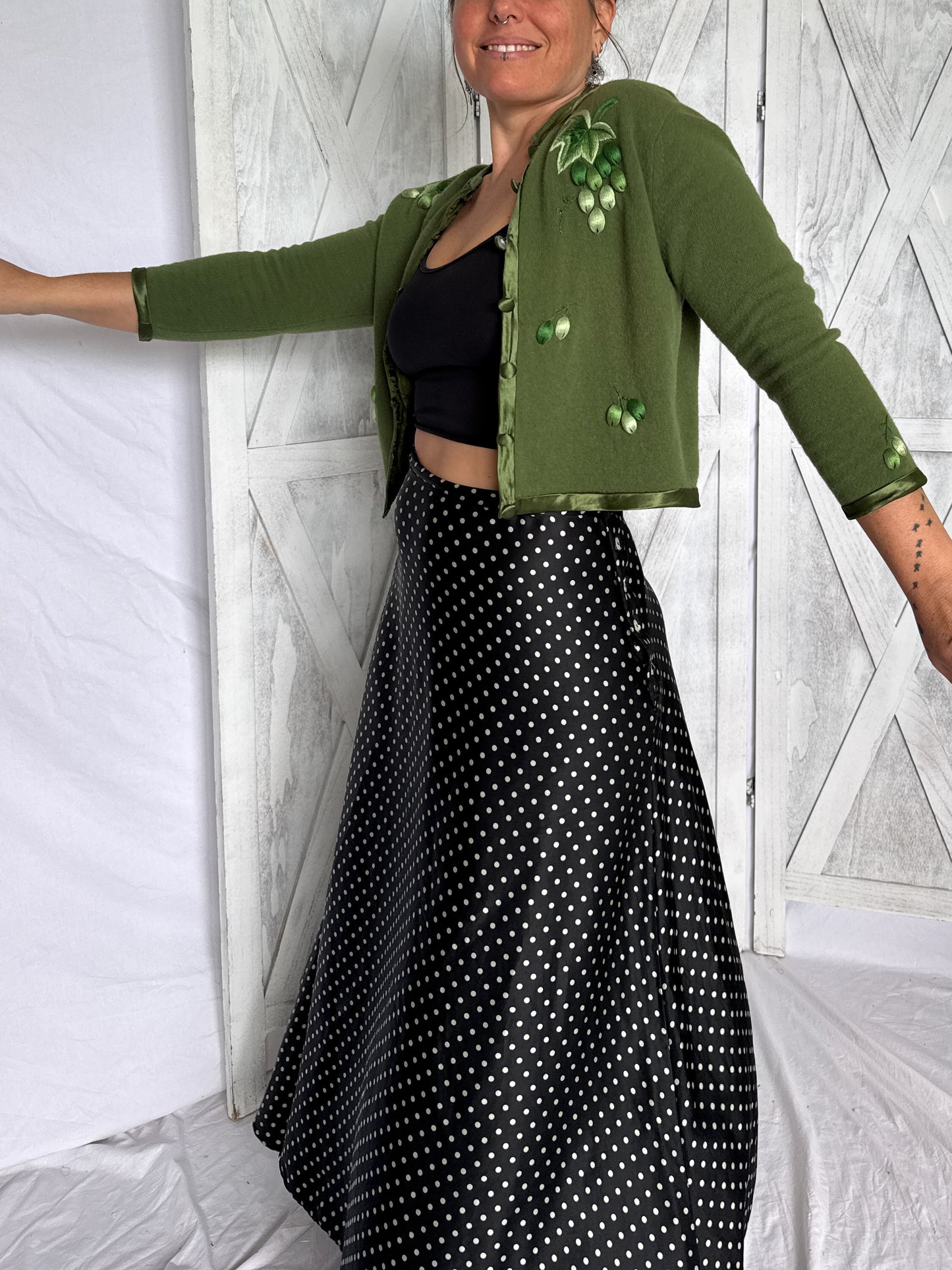 Fern green wool cardigan vintage pin up style