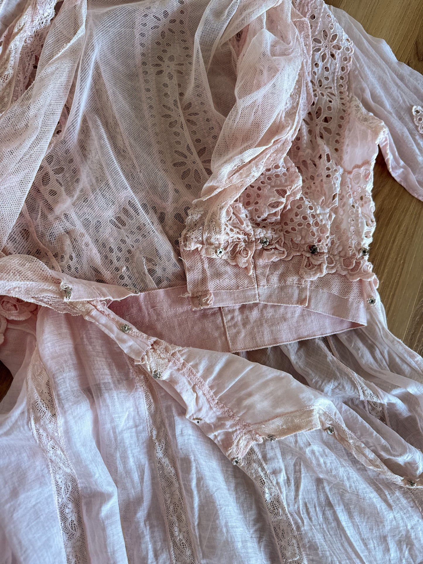 1900s antique vintage Edwardian eyelet lace dress in guava