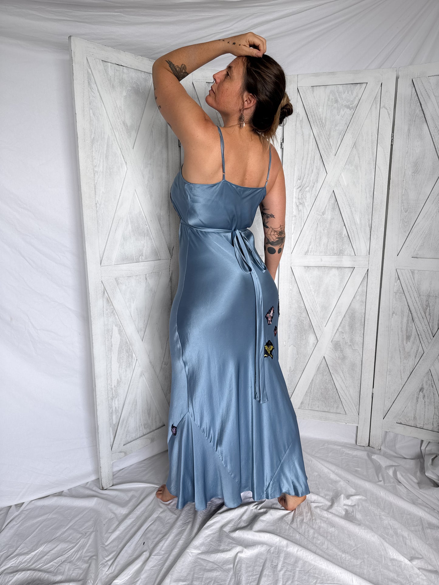 Maxi slip dress- 100% silk- butterfly patterned dress