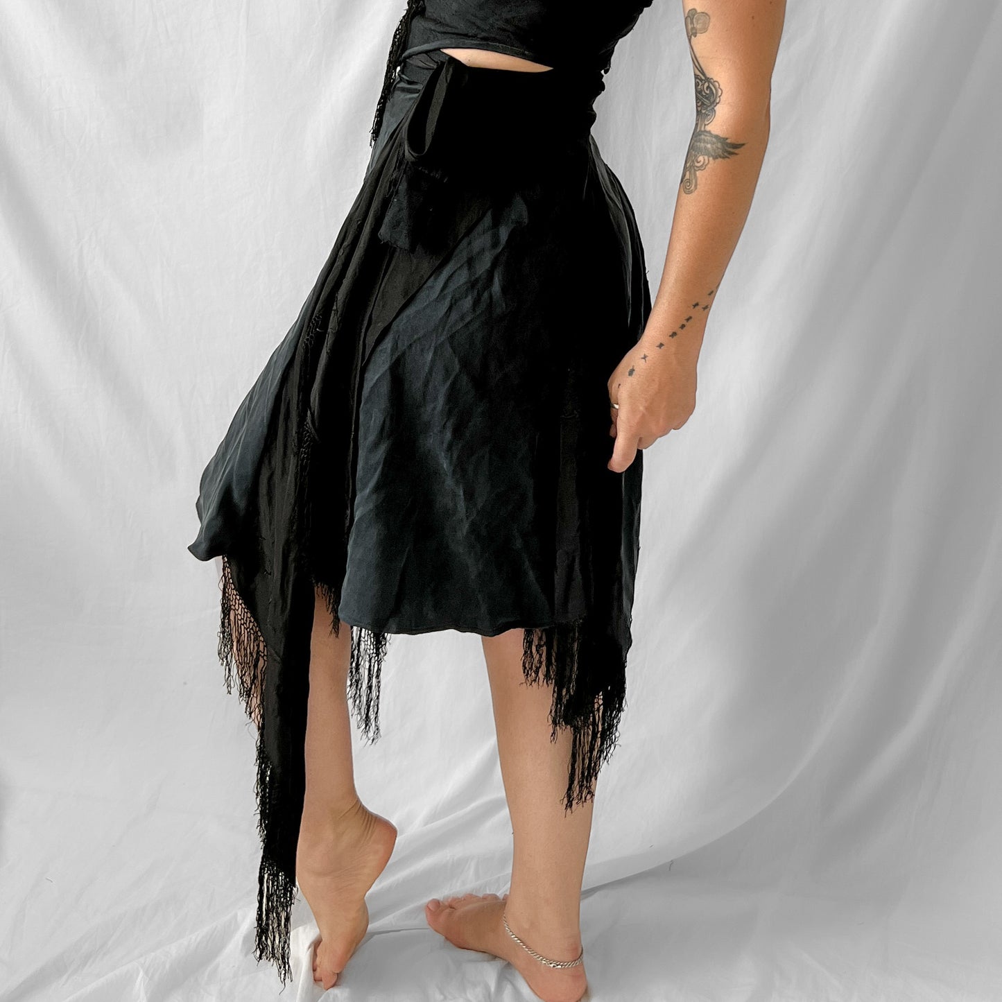 SOLDVintage piano shawl asymmetrical pixie hem wrap skirt