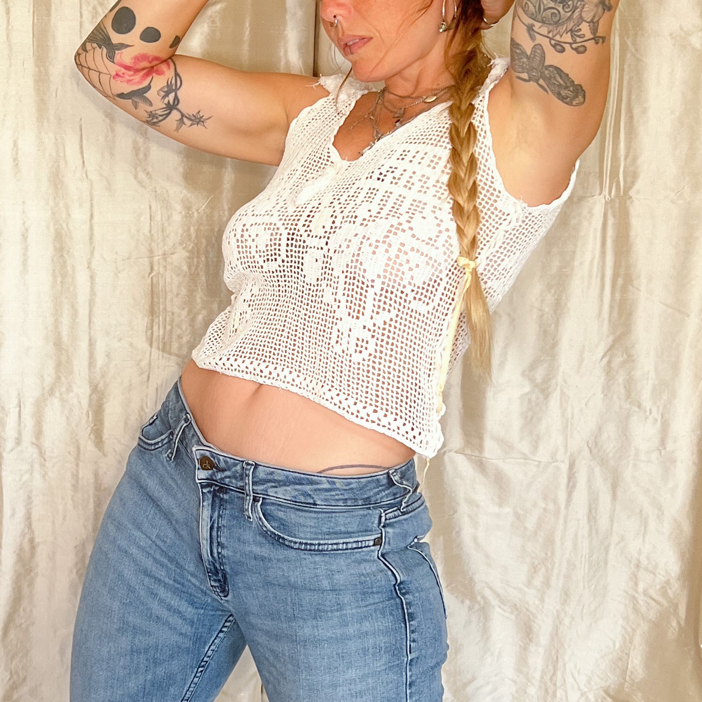 1940s hand crochet tank top in alabaster