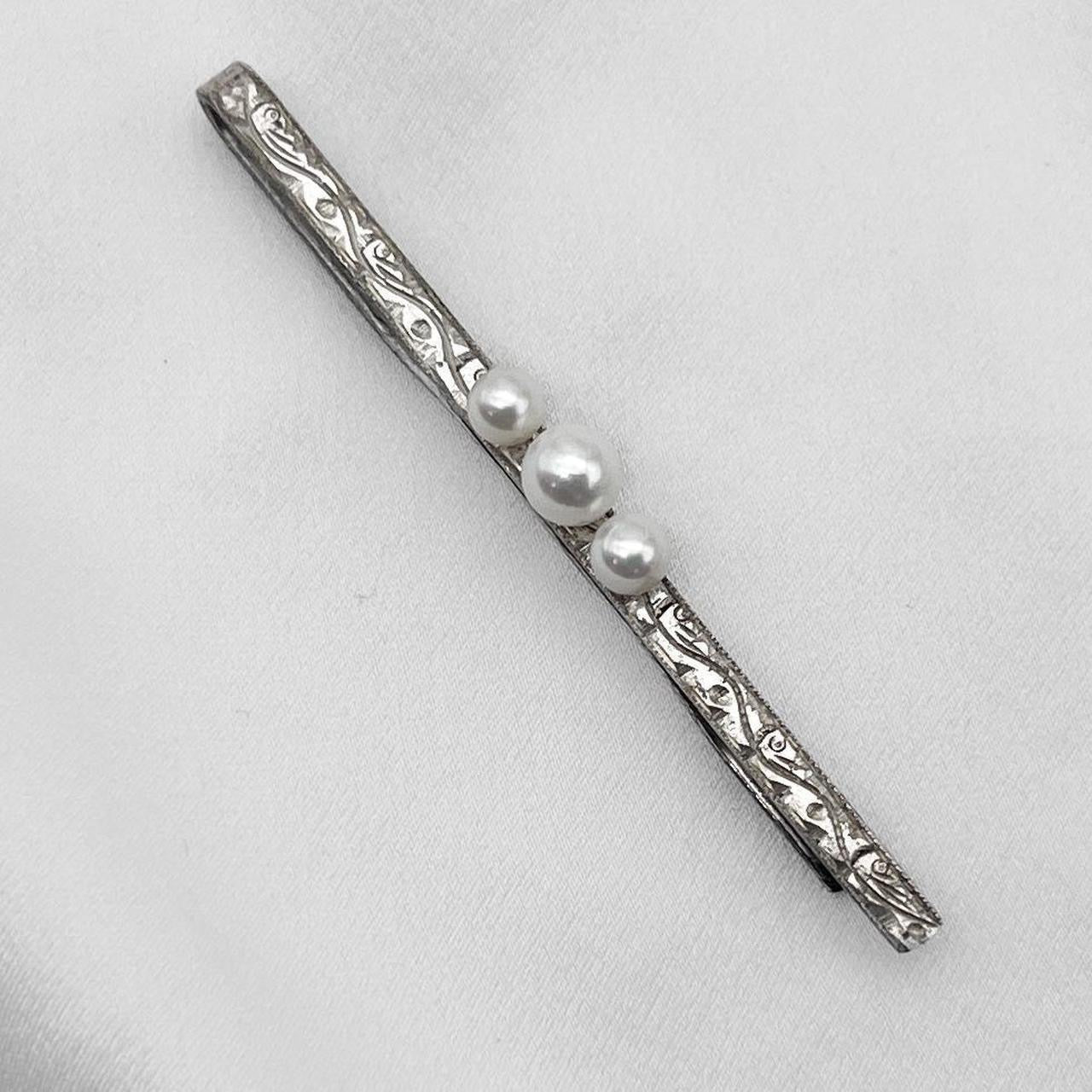 Vintage silver pearl hair pin