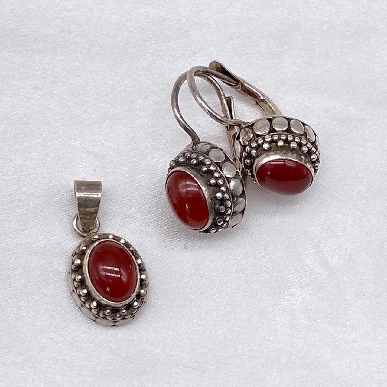 Vintage sterling carnelian agate stone earring pendant set