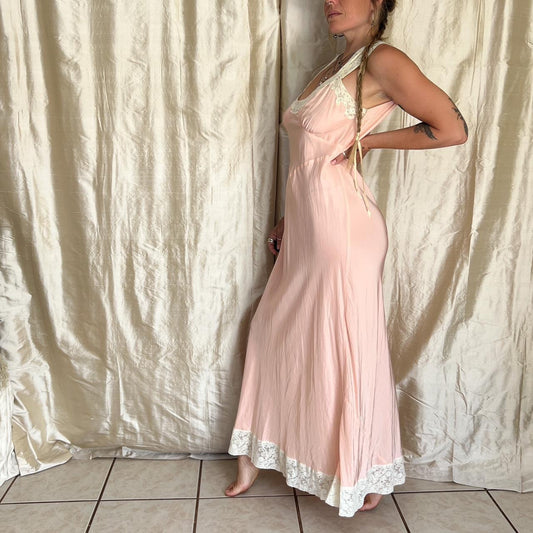 1930s Vintage Lady Love maxi satin slip dress in pink