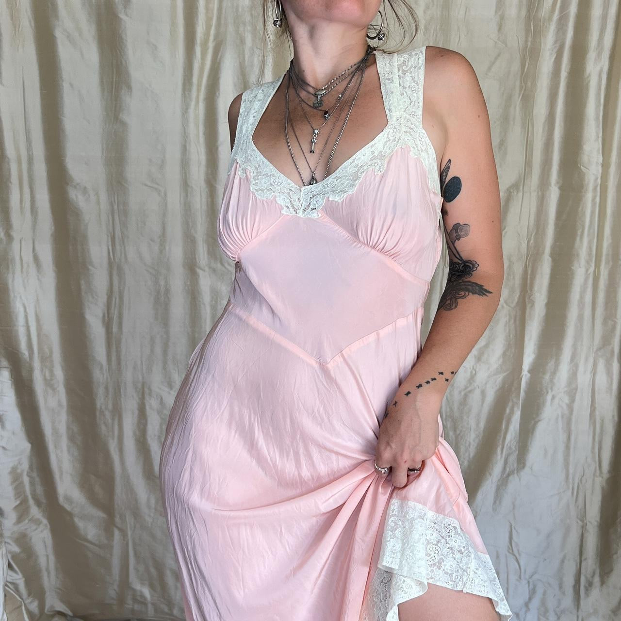 1930s Vintage Lady Love maxi satin slip dress in pink