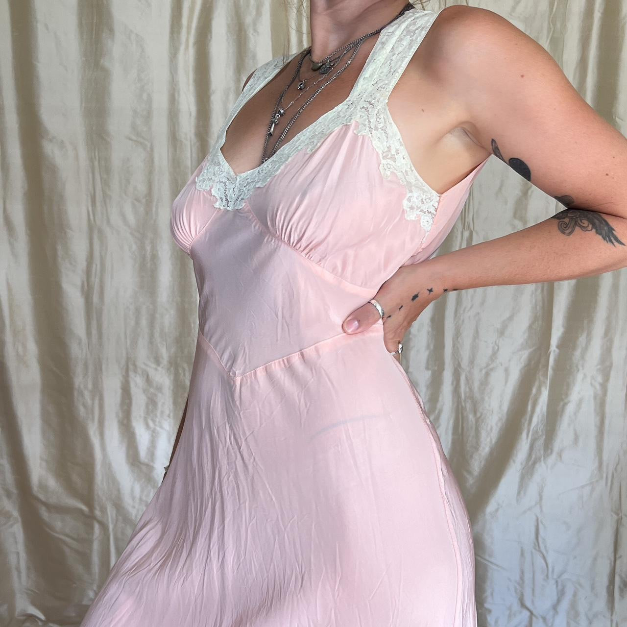 1930s Vintage Lady Love maxi satin slip dress in pink
