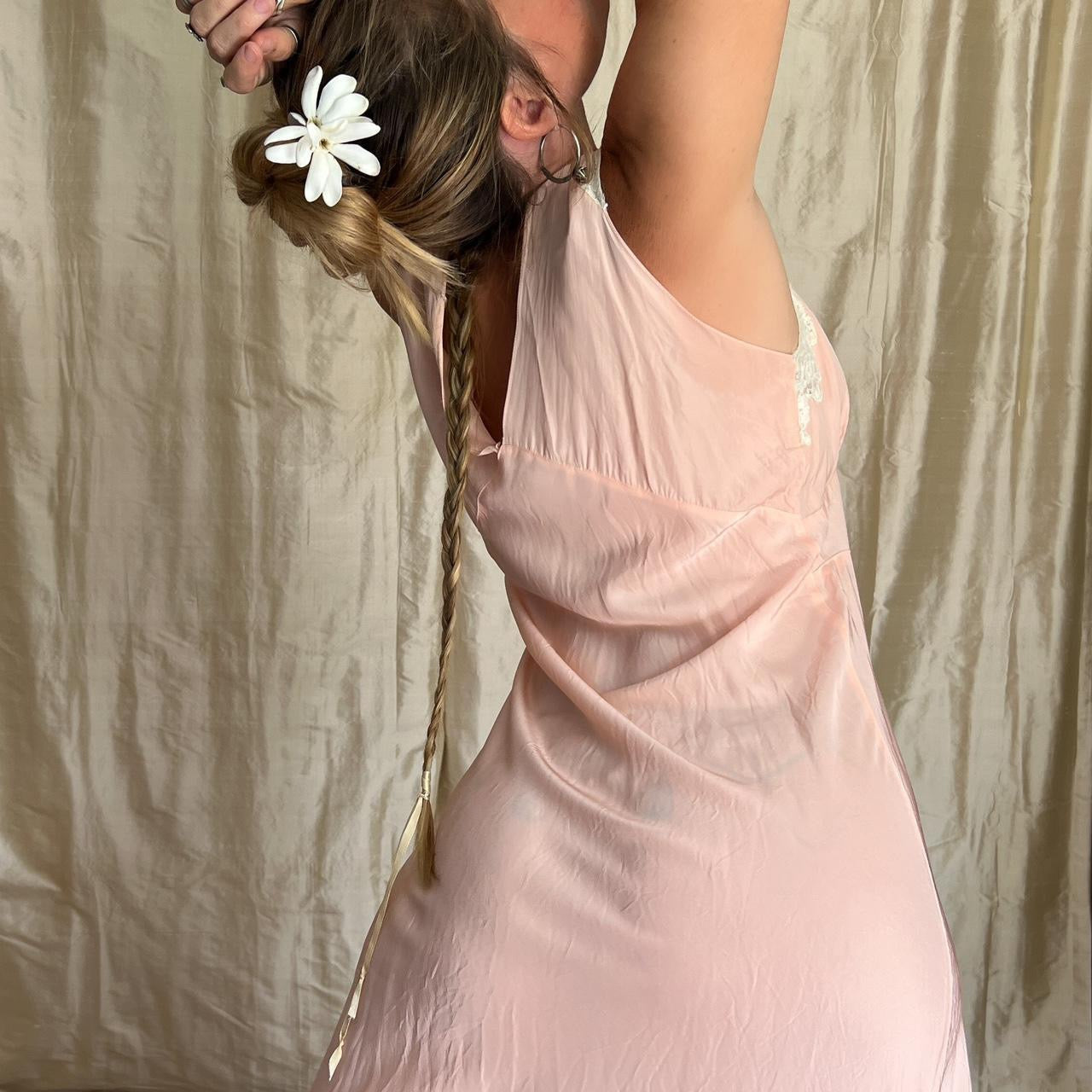 1930s Vintage Lady Love maxi satin slip dress in pink