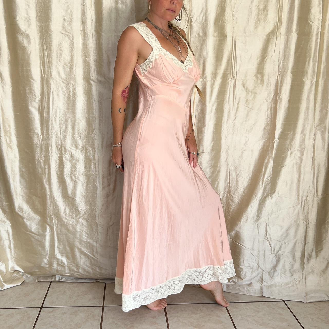 1930s Vintage Lady Love maxi satin slip dress in pink