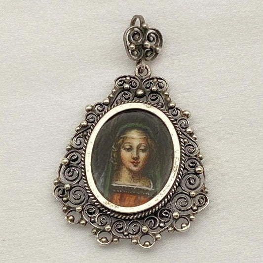Antique victorian filigree virgin Mary pendant
