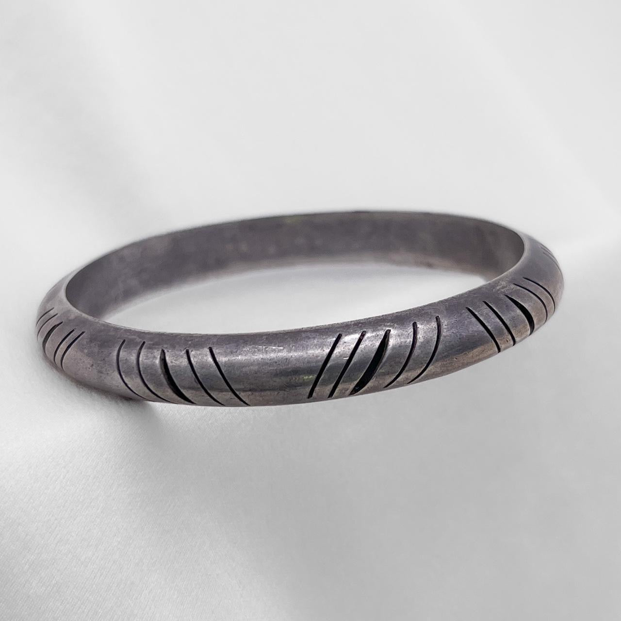 Vintage sterling silver Mexican silver hollow callout bangle bracelet
