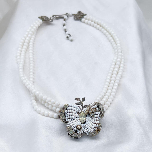 Vintage 1930s art deco butterfly necklace in eggshell glamour