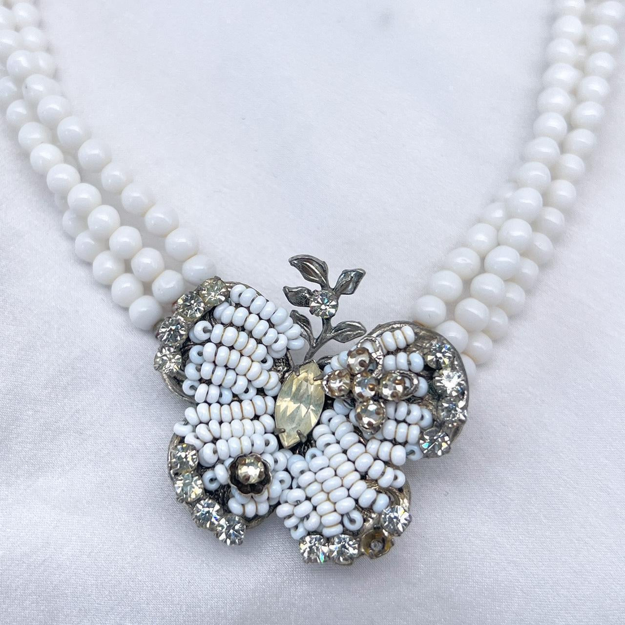 Vintage 1930s art deco butterfly necklace in eggshell glamour