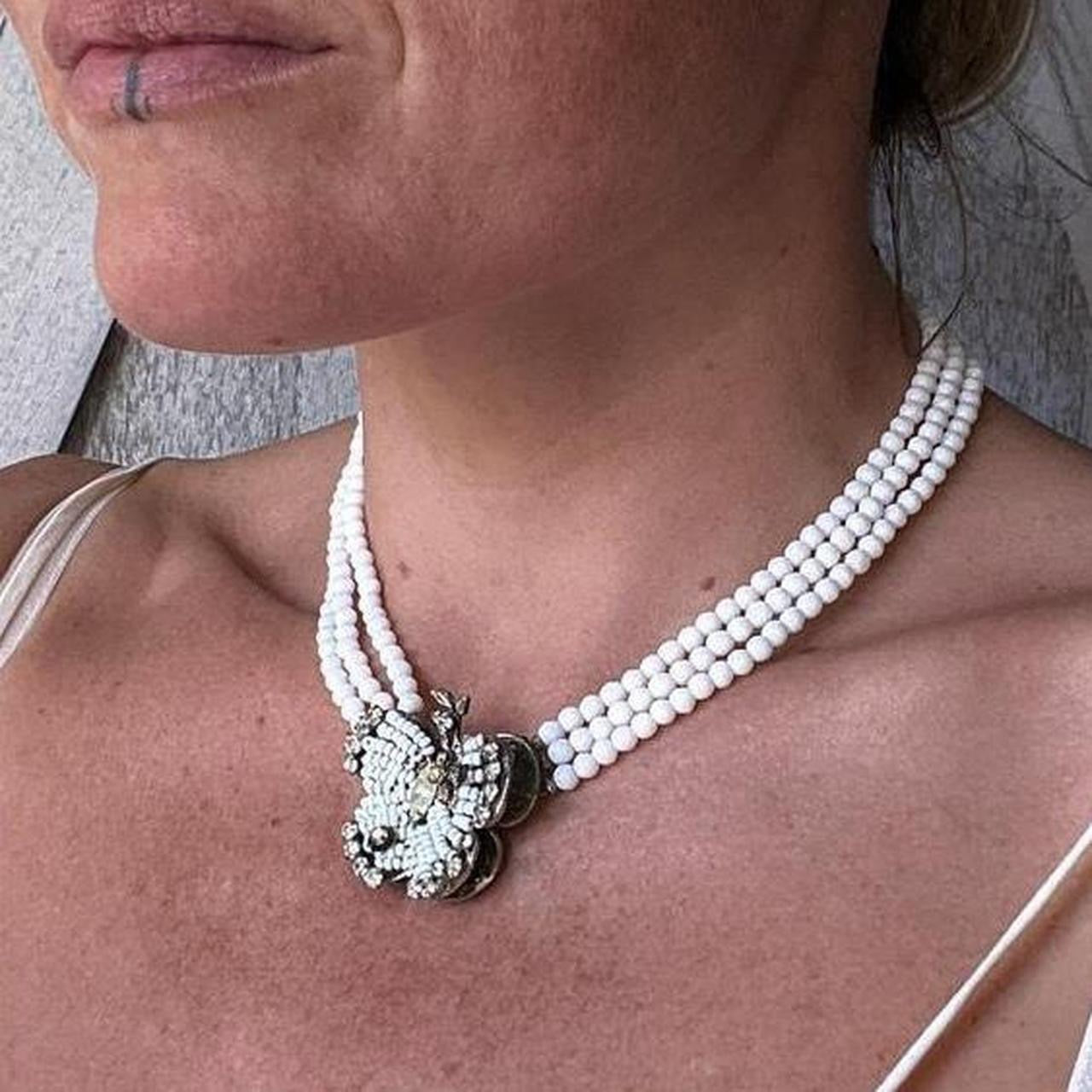 Vintage 1930s art deco butterfly necklace in eggshell glamour