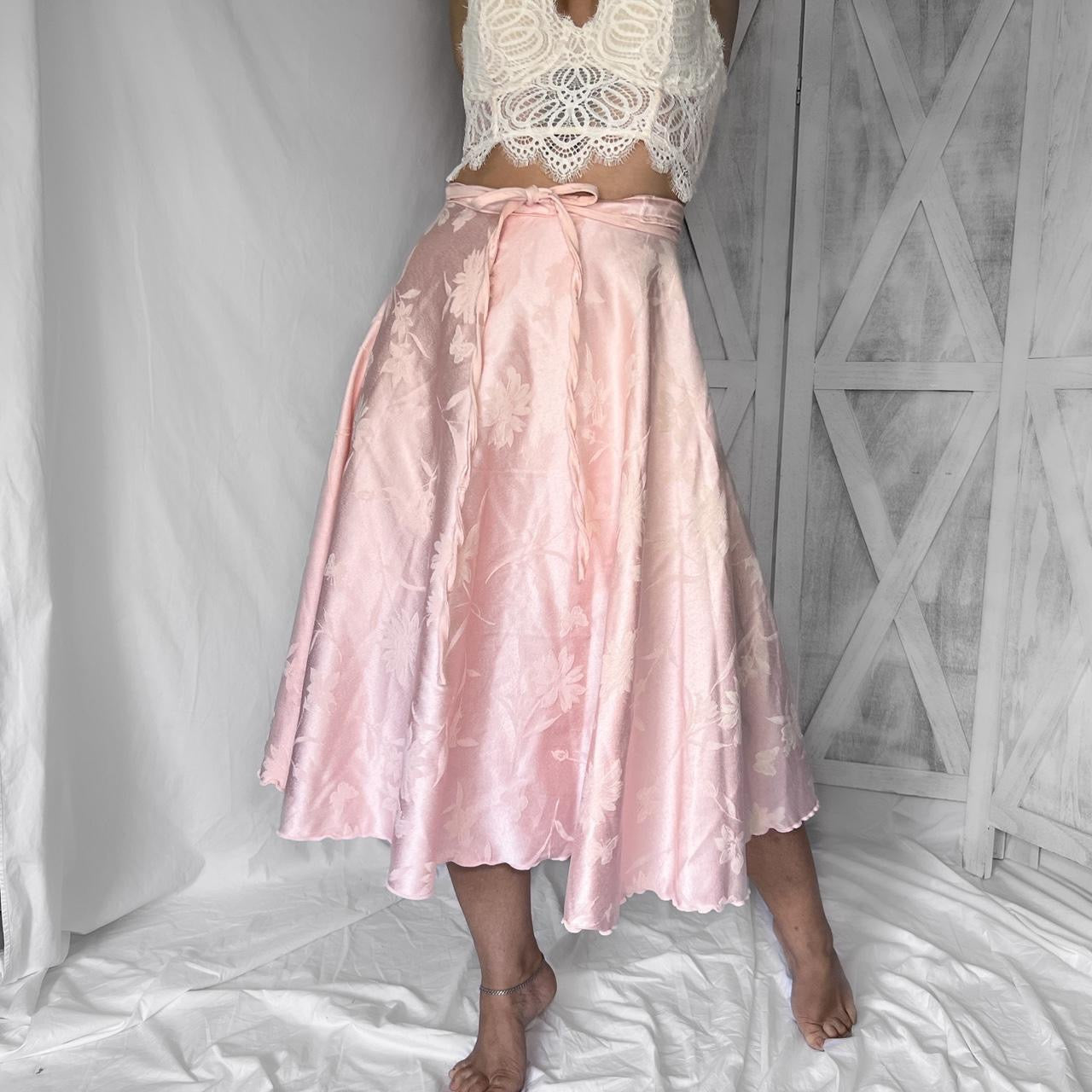 Vintage floral jacquard wrap prairie midi skirt in guava