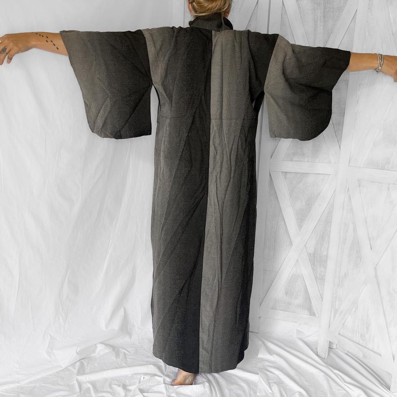Vintage handmade genuine Japanese kimono robe in gradient smoke