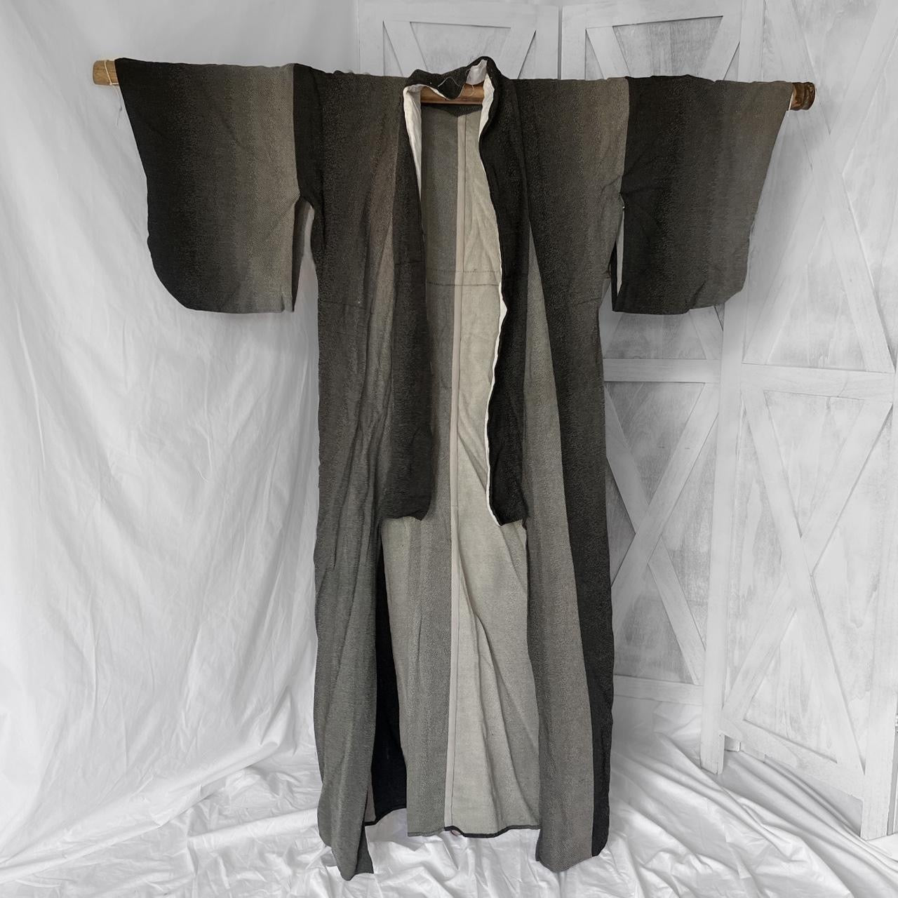 Vintage handmade genuine Japanese kimono robe in gradient smoke