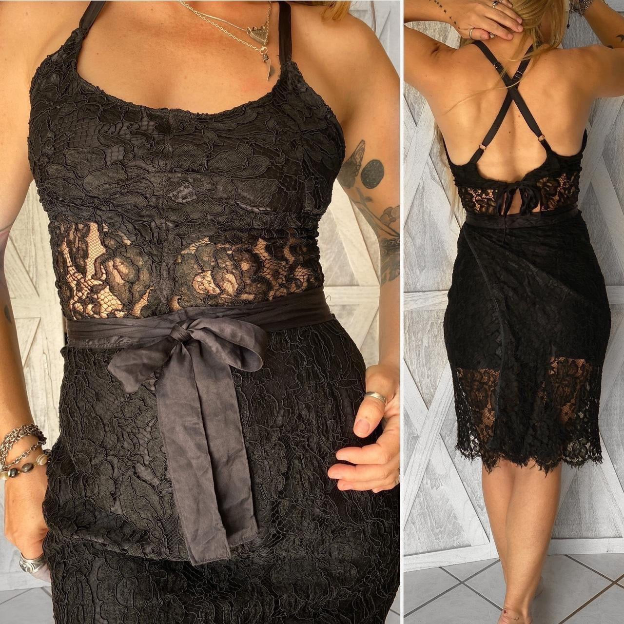 SOLDVintage handmade 100% silk and lace wrap skirt / cropped top two piece set in jet